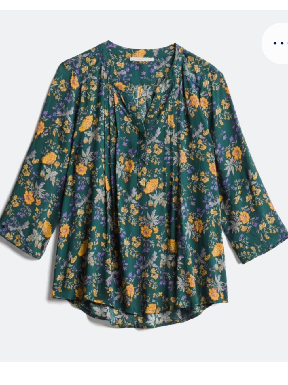 Floral 3/4 Sleeve V-Neck Blouse Dark Green S fun 2 fun for Stitchfix